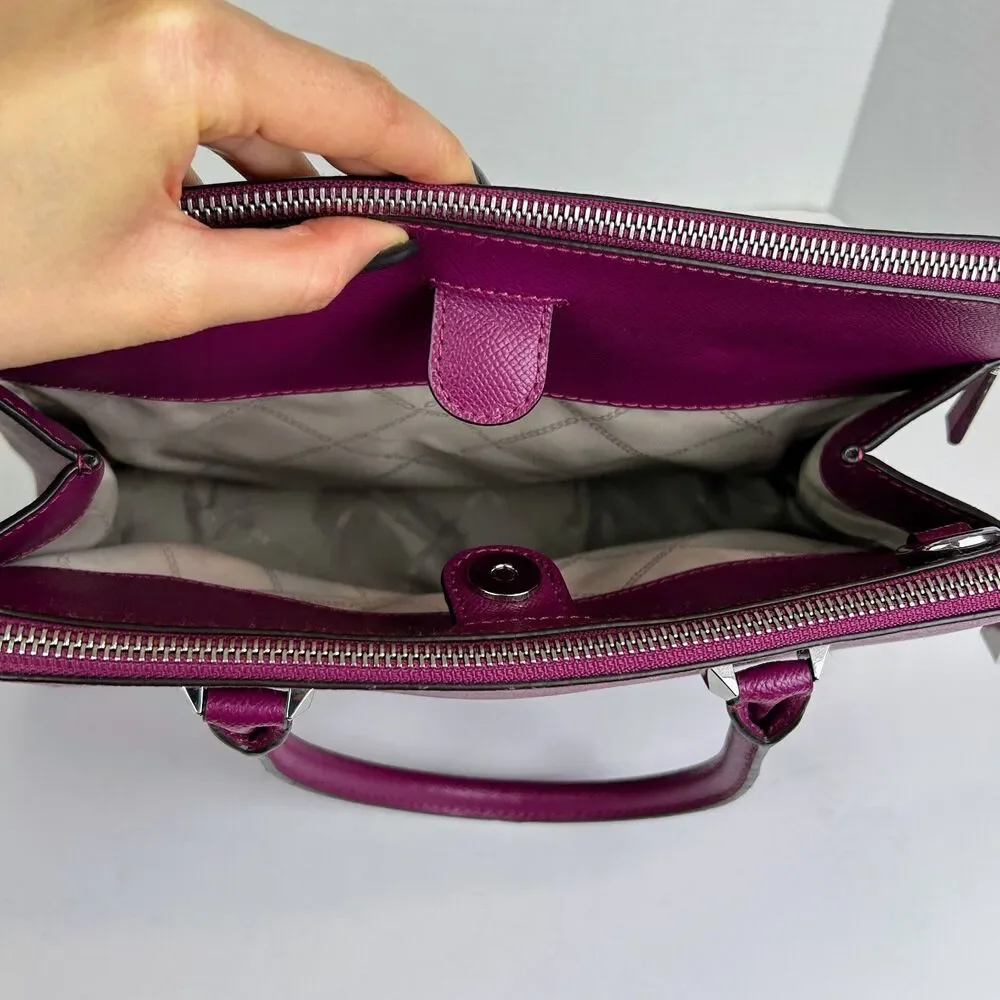 Michael Kors Houston Double Zip Crossgrain Leather Satchel Crossbody Bag Garnet